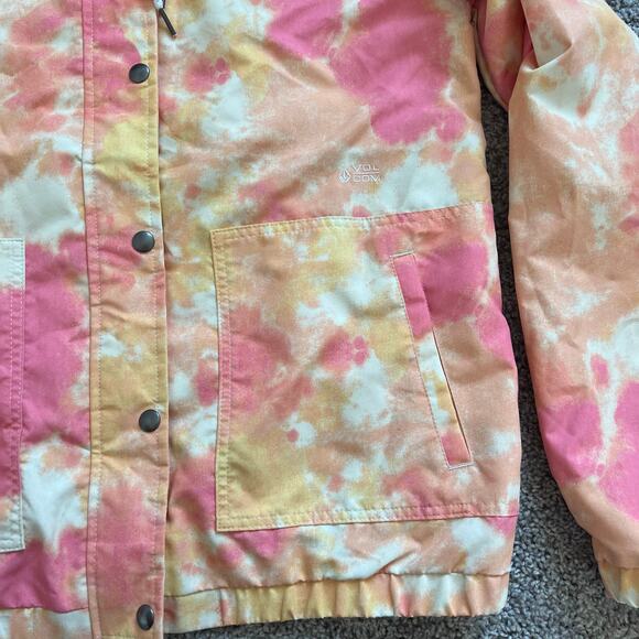 Volcom Enemy Stone Windbreaker Hooded Pink Orange Tie Dye - Picture 8 of 11